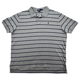 Polo Ralph Lauren Mens‎ Polo Shirt XXL Short Sleeve Gray Navy Stripe Preppy Golf